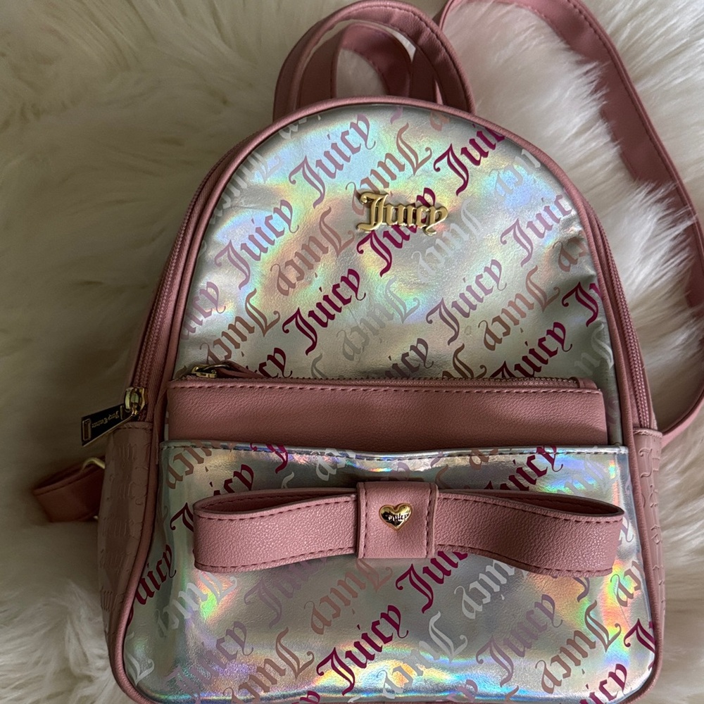 Juicy Couture Pink Holographic Logo Bow Mini Backpack